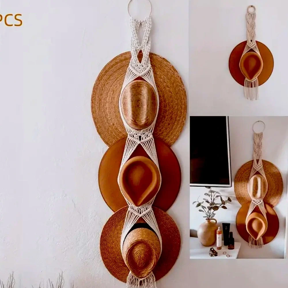 Handmade Boho Tassel Hat Rack Wall Mounted Multi-layer Organizer - Picture 1 of 5